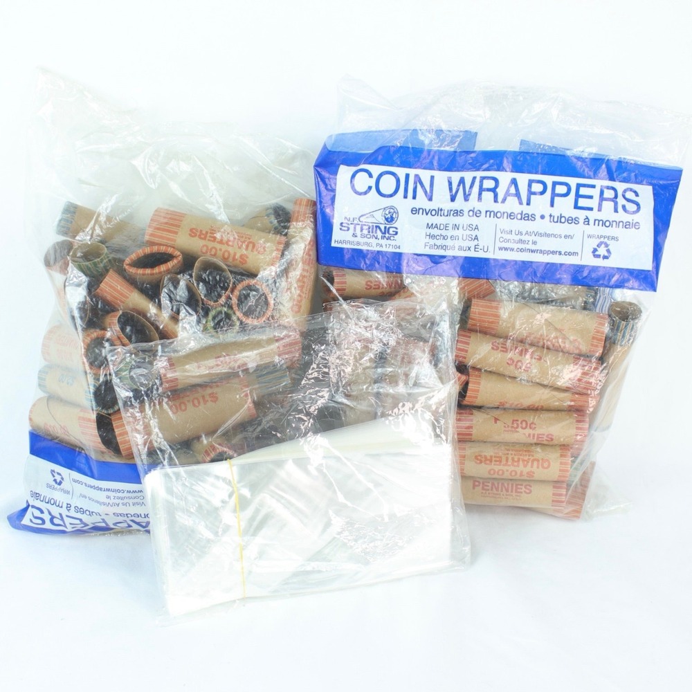 Pre Rolled Coin Wrappers Assorted 86 count
+ 95 Clear Dollar Bill Sleeves Bundle